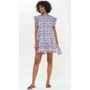 Oliphant Pintuck Flirty Short Dress Flutter Sleeve Turquoise Jardin Tuckernuck
